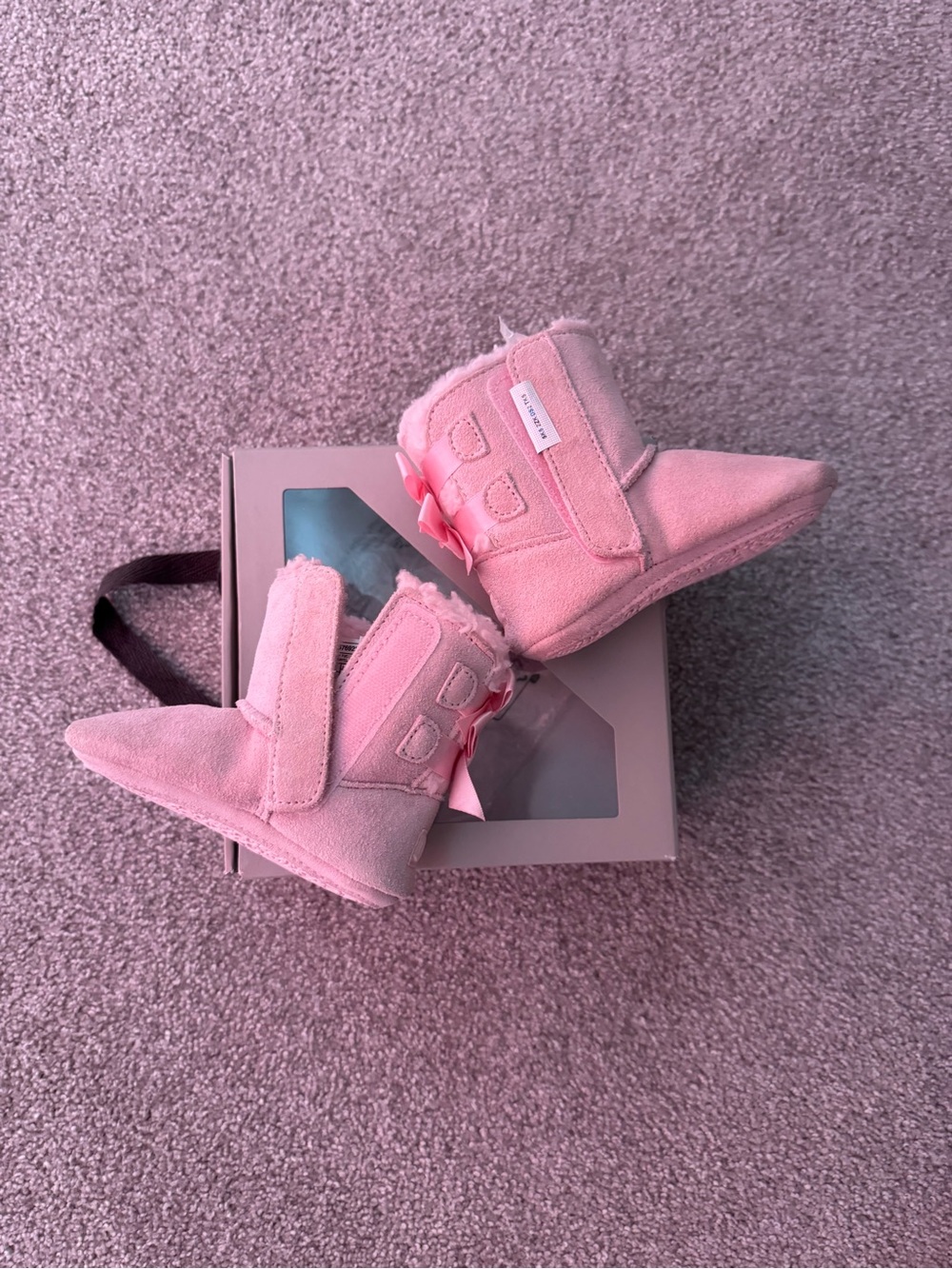 UGG Pink Faux-Suede Baby Bow Booties